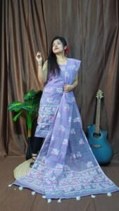 Pakhi Lota Lavender Unstitched 2 Piece Jamdani Suit Set