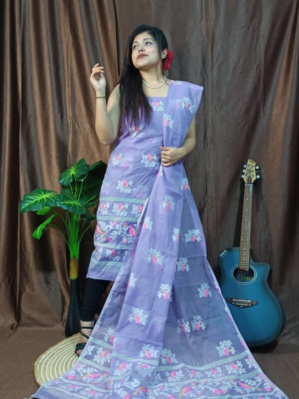 Pakhi Lota Lavender Unstitched 2 Piece Jamdani Suit Set