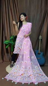 Pakhi Lota Light Pink Unstitched 2 Piece Jamdani Suit Set