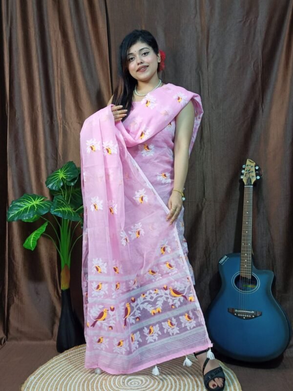 Pakhi Lota Light Pink Unstitched 2 Piece Jamdani Suit Set