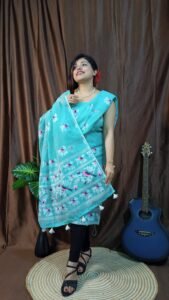 Pakhi Lota Sky Blue Unstitched 2 Piece Jamdani Suit Set