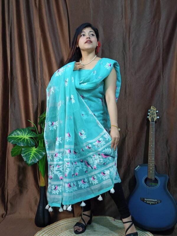 Pakhi Lota Sky Blue Unstitched 2 Piece Jamdani Suit Set