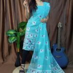 Pakhi Lota Sky Blue Unstitched 2 Piece Jamdani Suit Set