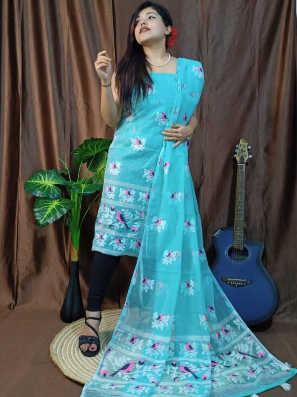 Pakhi Lota Sky Blue Unstitched 2 Piece Jamdani Suit Set