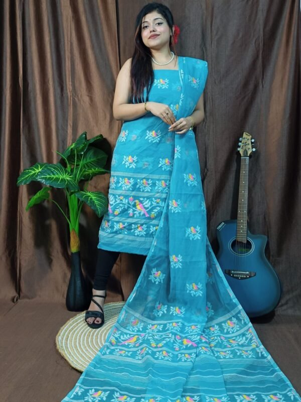 Pakhi Lota Sky Blue Unstitched 2 Piece Jamdani Suit Set