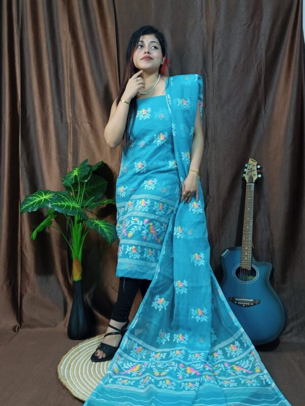 Pakhi Lota Sky Blue Unstitched 2 Piece Jamdani Suit Set