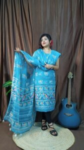 Pakhi Lota Sky Blue Unstitched 2 Piece Jamdani Suit Set