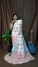 Pakhi Lota White Unstitched 2 Piece Jamdani Suit Set