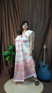 Pakhi Lota White Unstitched 2 Piece Jamdani Suit Set