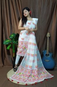 Pakhi Lota White Unstitched 2 Piece Jamdani Suit Set