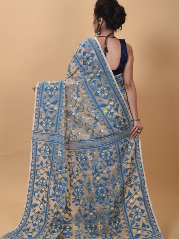 Pale Taupe Soft Dhakai Jamdani Saree