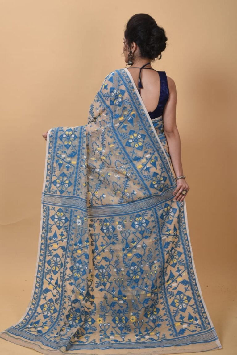 Pale Taupe Soft Dhakai Jamdani Saree