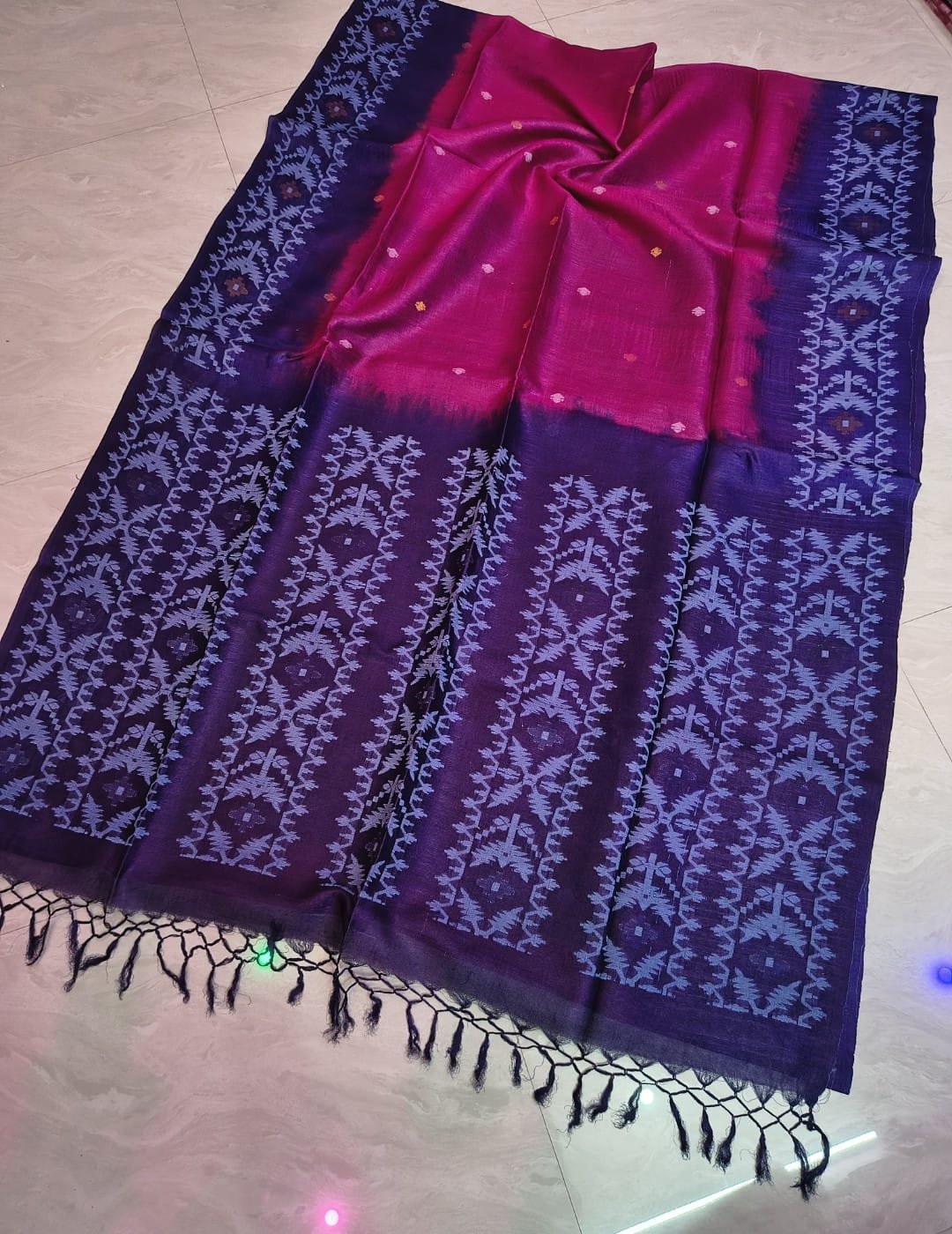 Pansy Purple Pure Gachi Tussar By Gachi Tussar Handloom Jamdani Sari With Blouse Piece