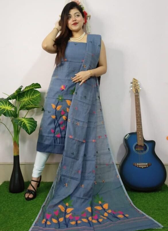 Pata Bahar Dark Gray Unstitched 2 Piece Jamdani Suit Set