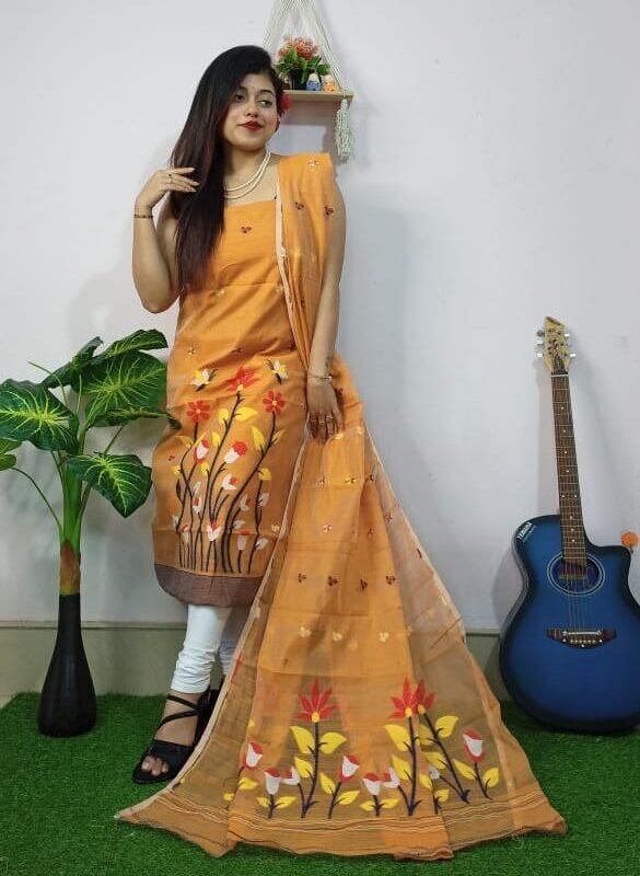 Pata Bahar Dull Orange Unstitched 2 Piece Jamdani Suit Set