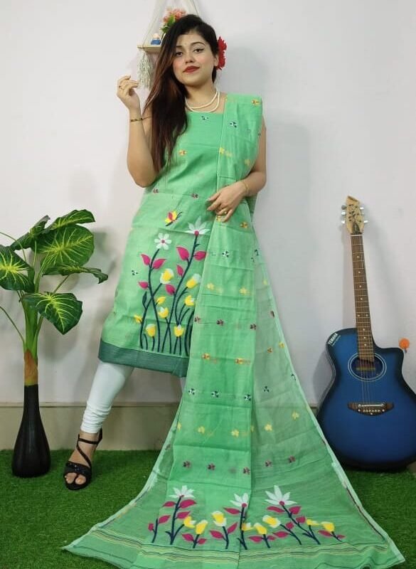 Pata Bahar Faded Green Unstitched 2 Piece Jamdani Suit Set