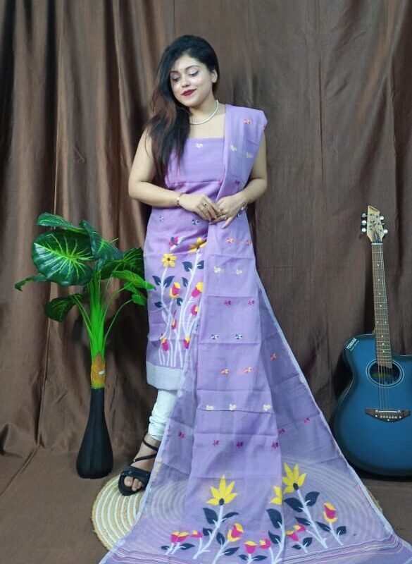 Pata Bahar Lavender Purple Unstitched 2 Piece Jamdani Suit Set