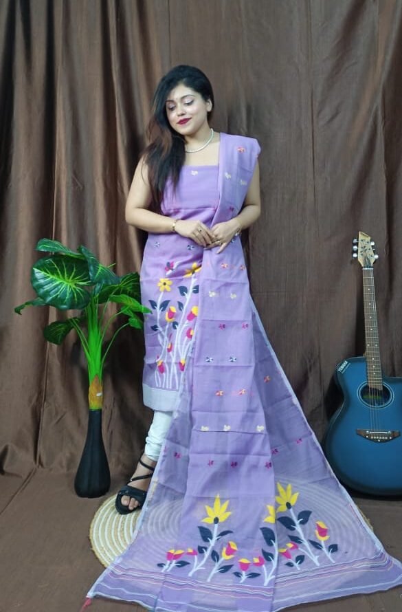 Pata Bahar Lavender Purple Unstitched 2 Piece Jamdani Suit Set