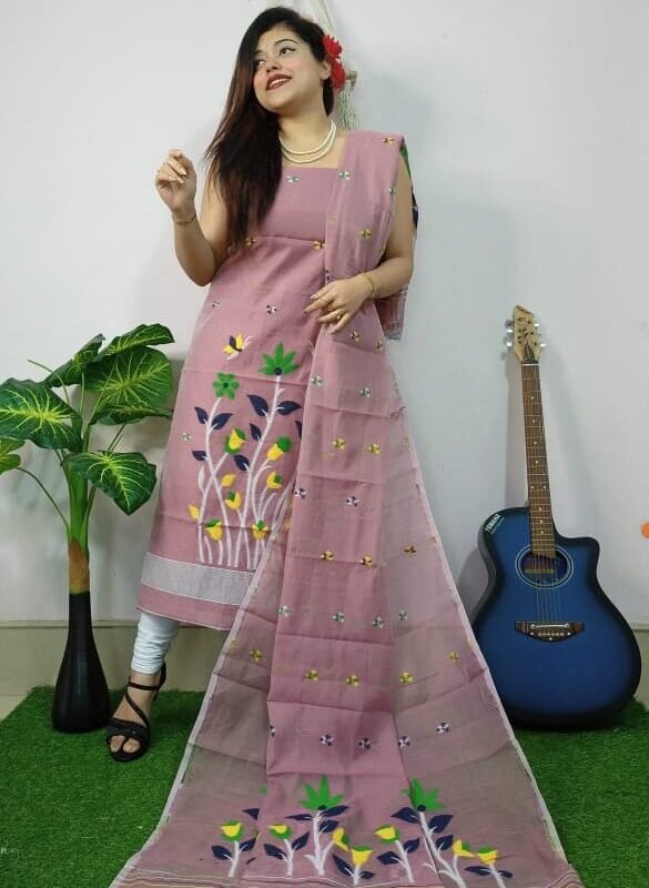 Pata Bahar Light Mauve Unstitched 2 Piece Jamdani Suit Set