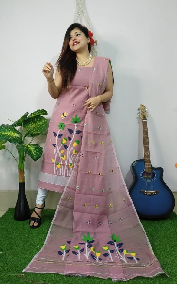 Pata Bahar Light Mauve Unstitched 2 Piece Jamdani Suit Set