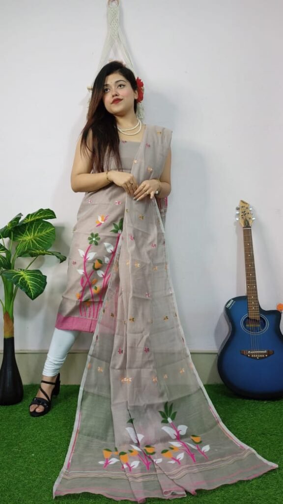 Pata Bahar Warm Grey Unstitched 2 Piece Jamdani Suit Set