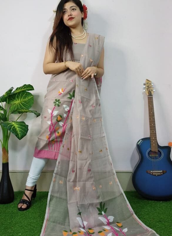 Pata Bahar Warm Grey Unstitched 2 Piece Jamdani Suit Set