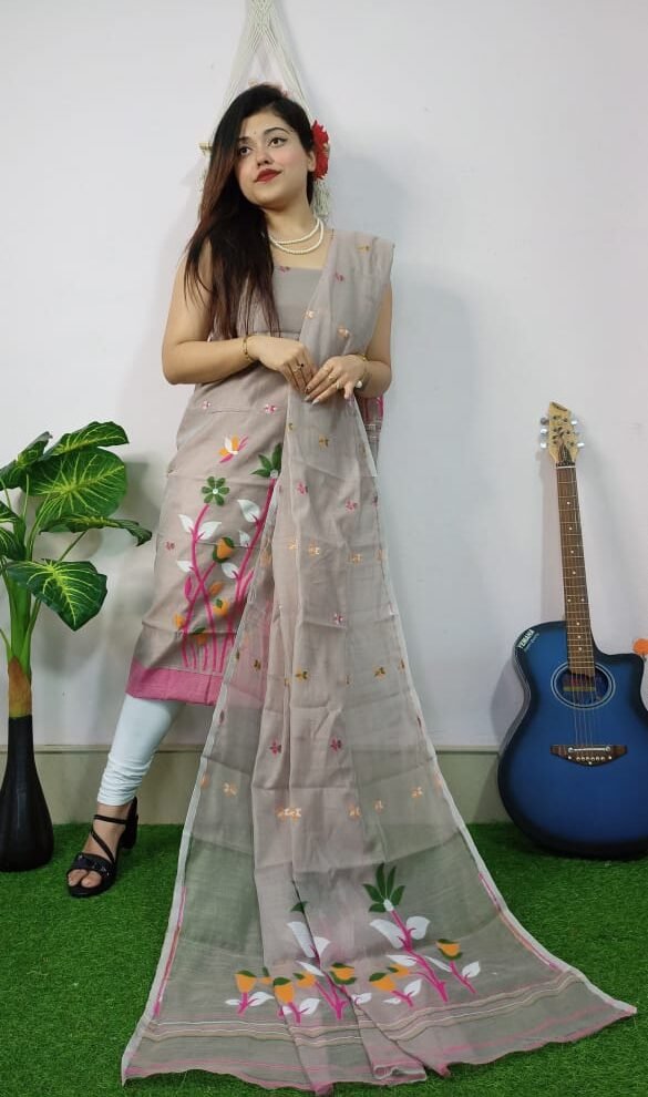 Pata Bahar Warm Grey Unstitched 2 Piece Jamdani Suit Set