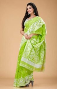 Pea Green Soft Buti Korat Jamdani Saree With Blouse Piece