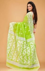 Pea Green Soft Buti Korat Jamdani Saree With Blouse Piece