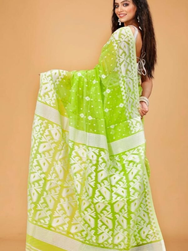 Pea Green Soft Buti Korat Jamdani Saree With Blouse Piece