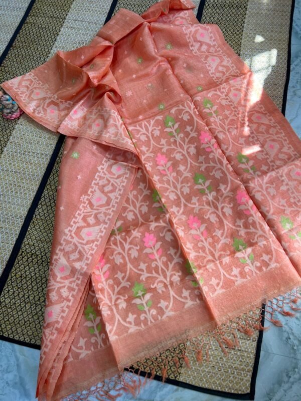 Pinkish Brown Pure Tussar By Gachi Tussar Handloom Jamdani Sari With Blouse Piece