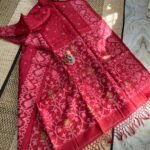 Pinkish Red Pure Tussar By Gachi Tussar Handloom Jamdani Sari With Blouse Piece