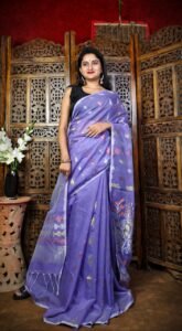 Purple Blue Soft Dhakai Jamdani Sari With Blouse Piece