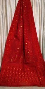 Red Soft Buti Korat Jamdani Saree With Blouse Piece