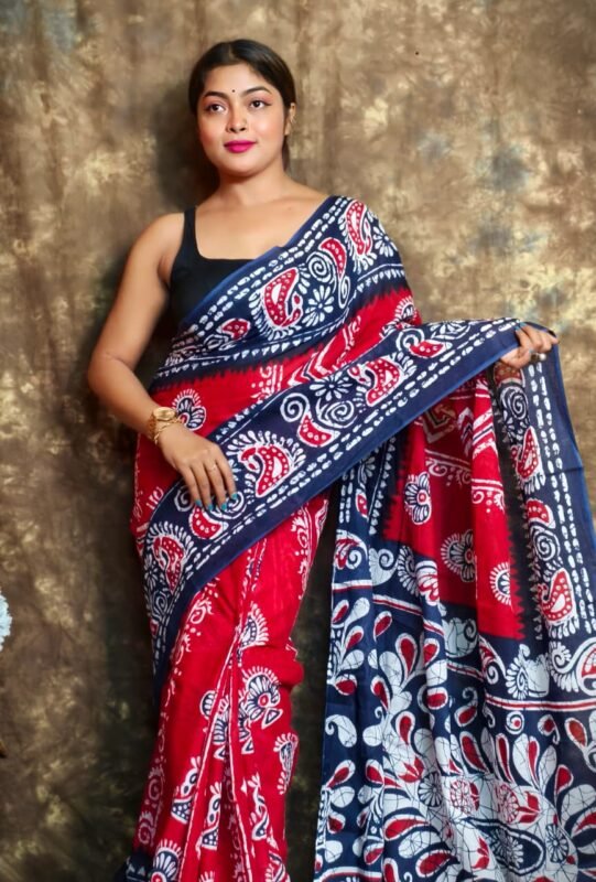 Red Soft Mulmul Cotton Saree