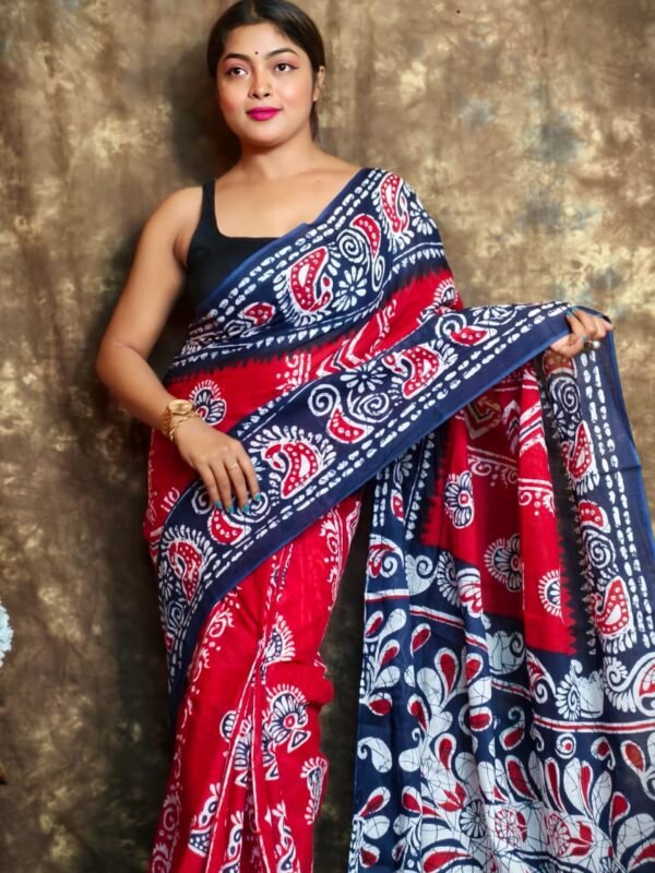 Red Soft Mulmul Cotton Saree