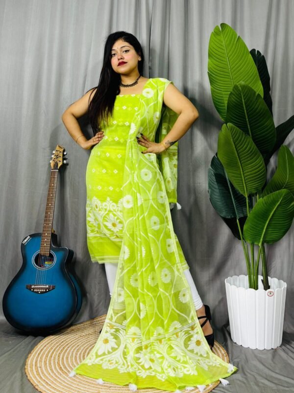 Sunflower Bitter Lemon Unstitched 2 Piece Jamdani Suit Set