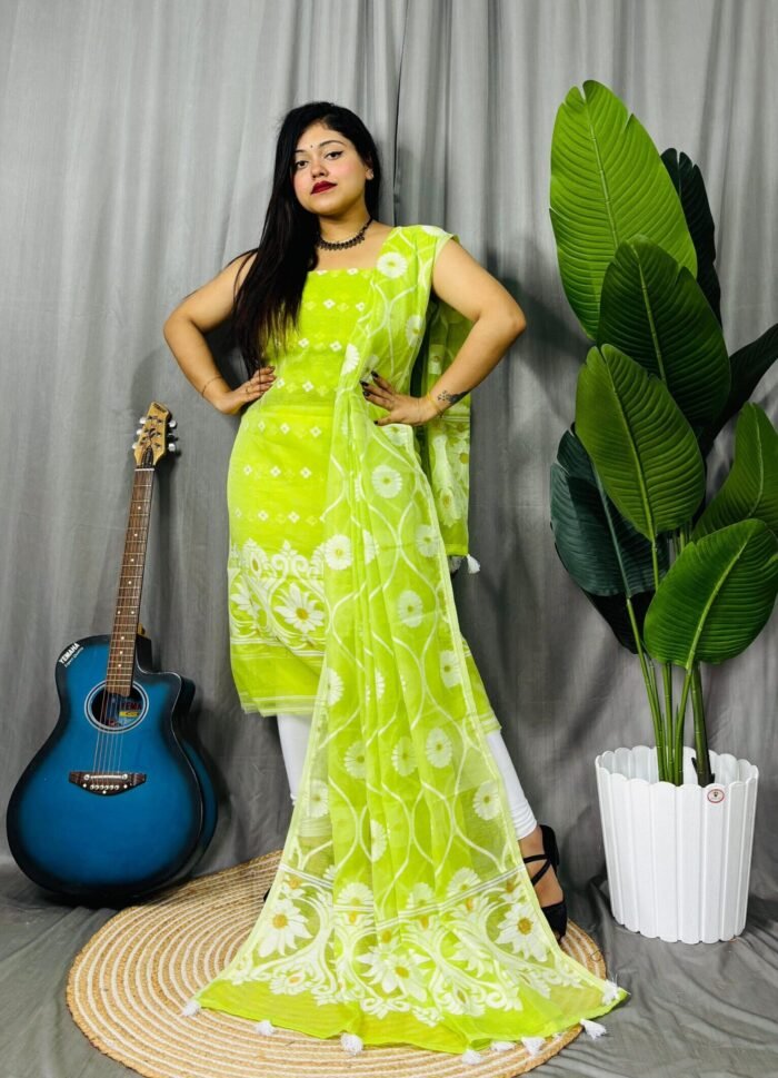 Sunflower Bitter Lemon Unstitched 2 Piece Jamdani Suit Set