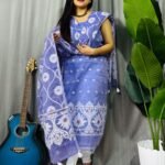 Sunflower Dusky Blue Unstitched 2 Piece Jamdani Suit Set