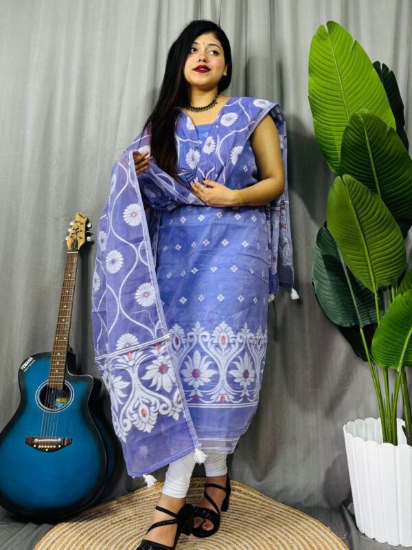 Sunflower Dusky Blue Unstitched 2 Piece Jamdani Suit Set