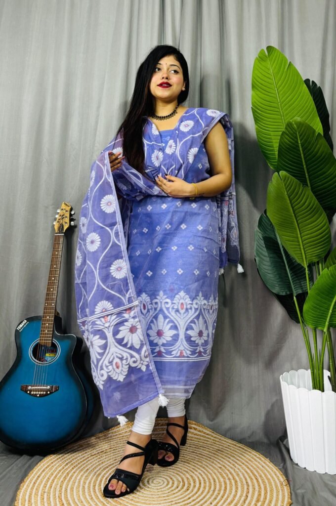 Sunflower Dusky Blue Unstitched 2 Piece Jamdani Suit Set