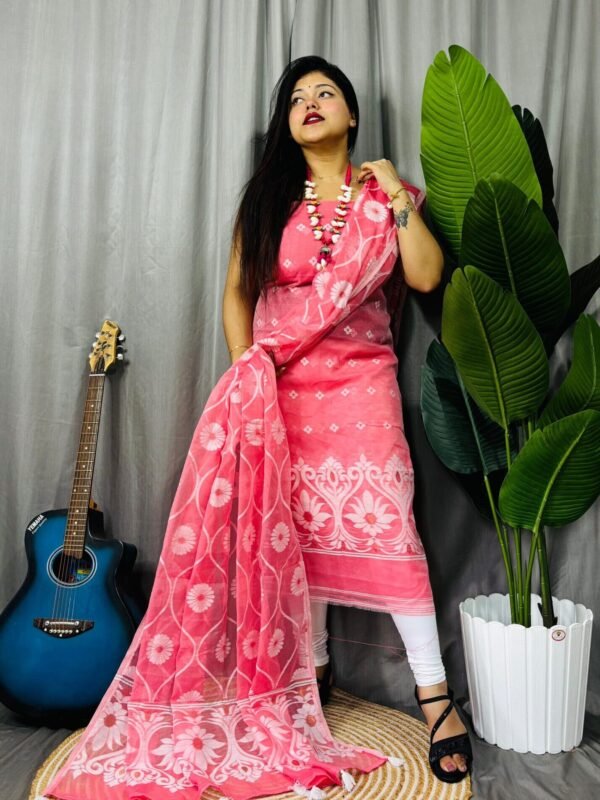 Sunflower Faded Red Unstitched 2 Piece Jamdani Suit Set