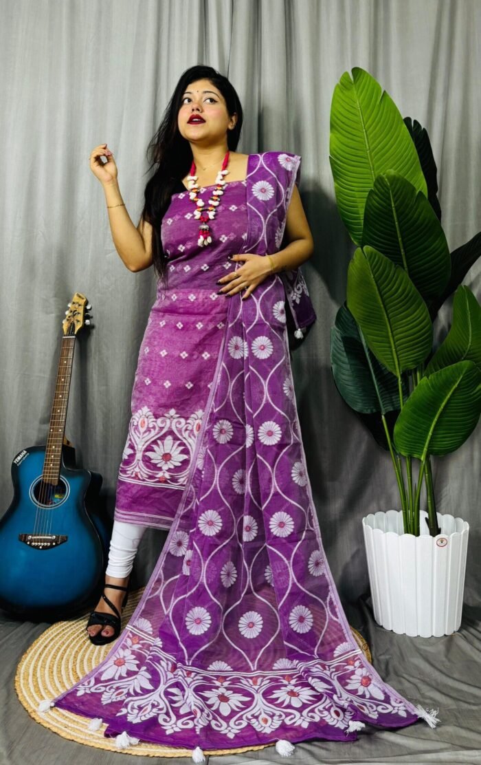 Sunflower Grape Purple Unstitched 2 Piece Jamdani Suit Set