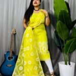 Sunflower Lemon Yellow Unstitched 2 Piece Jamdani Suit Set
