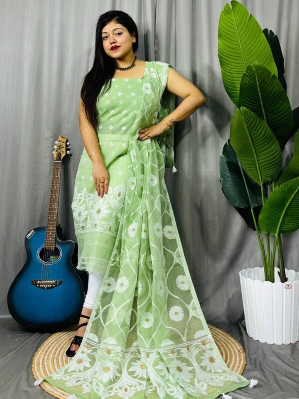 Sunflower Light Green Unstitched 2 Piece Jamdani Suit Set