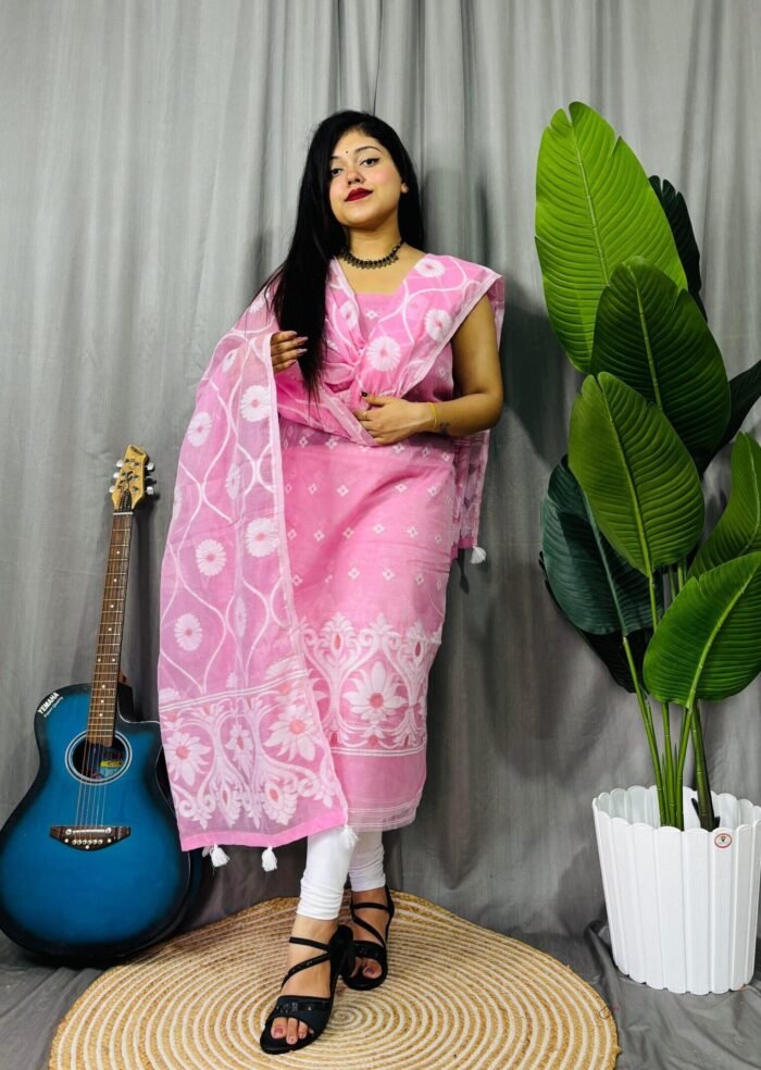 Sunflower Light Pink Unstitched 2 Piece Jamdani Suit Set