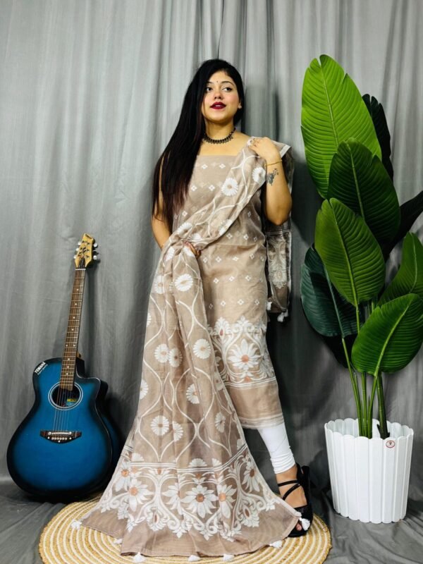 Sunflower Mushroom Unstitched 2 Piece Jamdani Suit Set