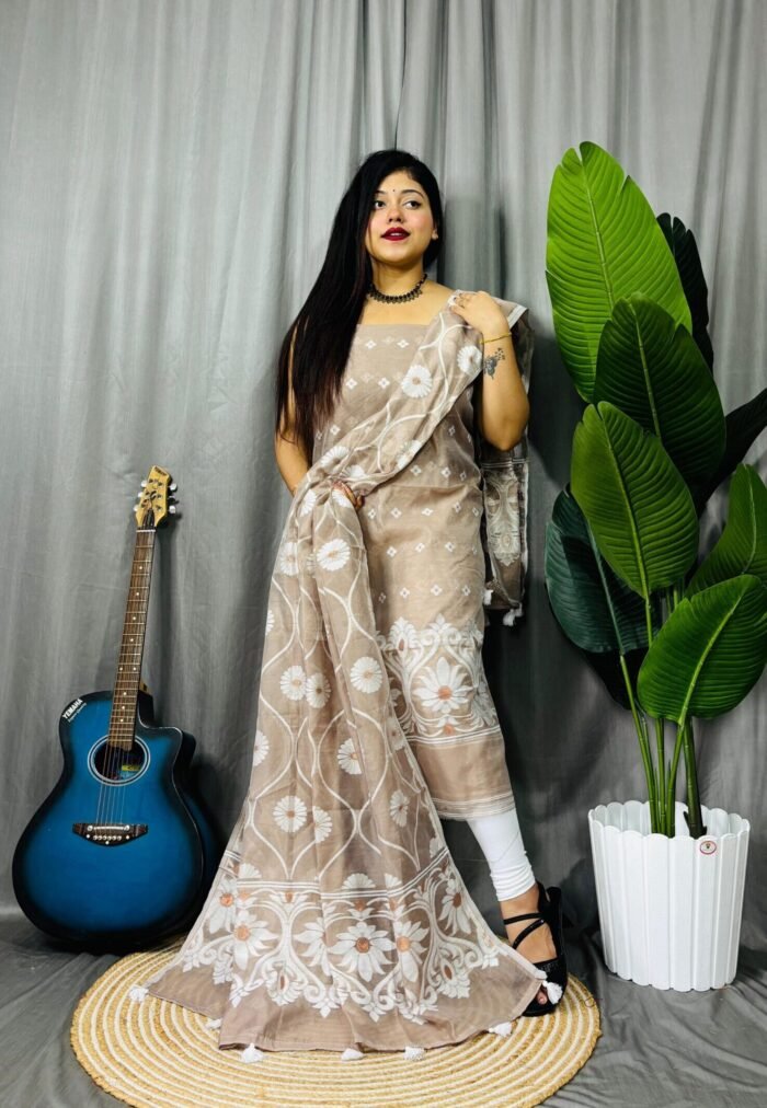 Sunflower Mushroom Unstitched 2 Piece Jamdani Suit Set