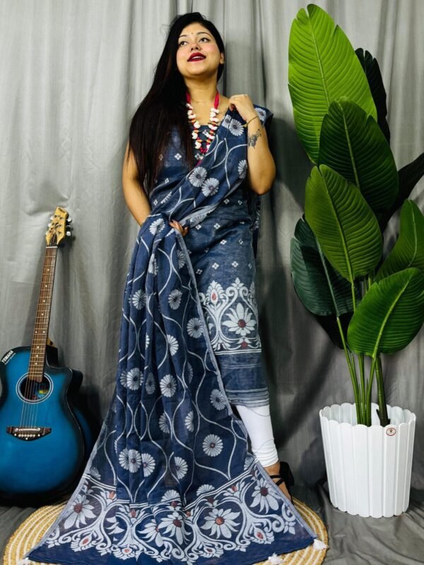 Sunflower Nile Blue Unstitched 2 Piece Jamdani Suit Set