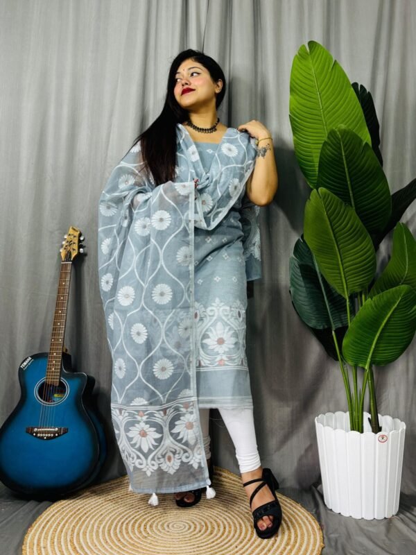 Sunflower Oslo Grey Unstitched 2 Piece Jamdani Suit Set